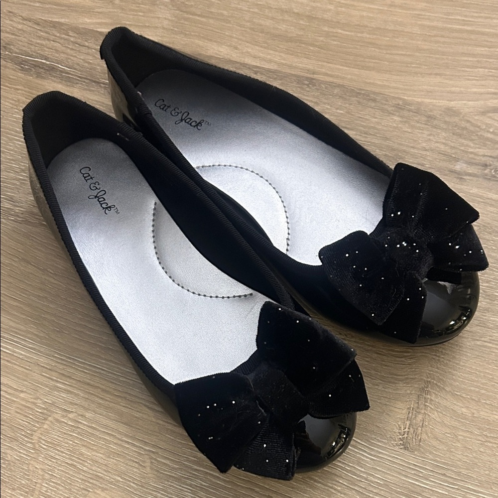 Cat & Jack Black Glitter Bow Flats